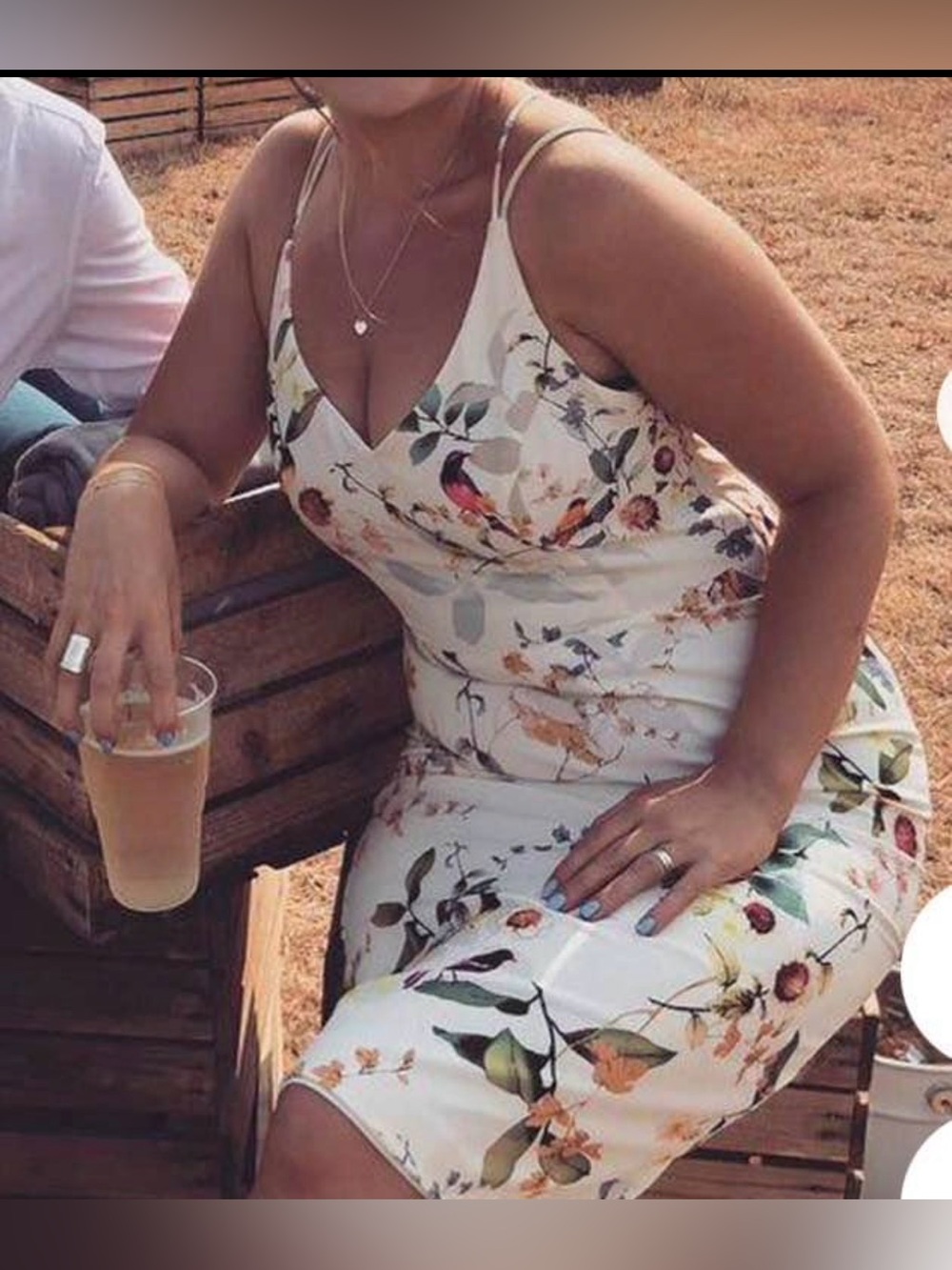 Oasis Floral Midi Dress in White Size M